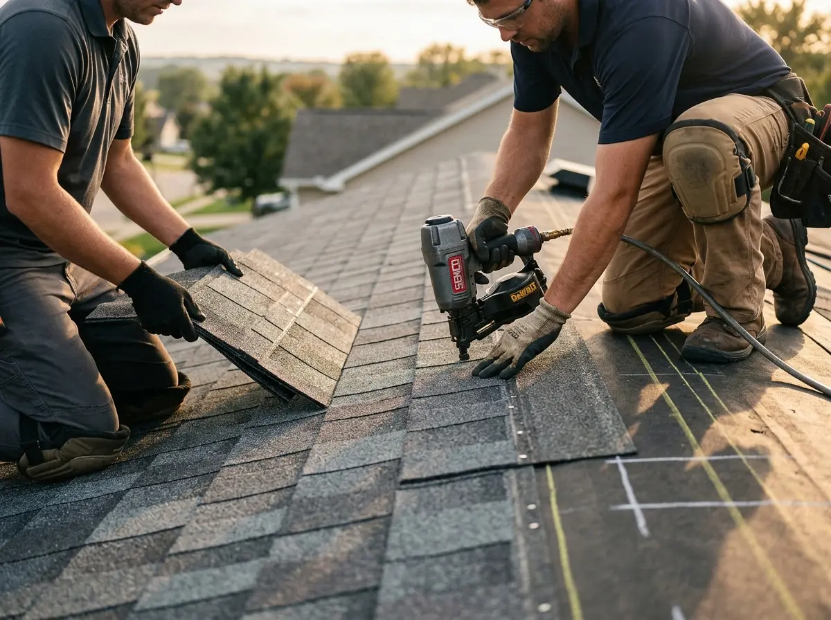 Professional roofer working on a residential roof in Glencoe